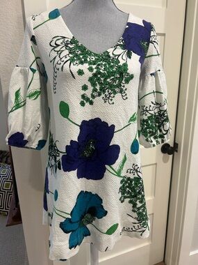 Deletta Floral dress in Green & Blue